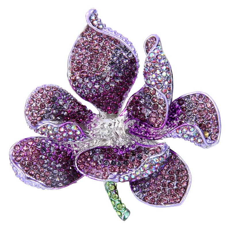 EVER FAITH Women's Austrian Crystal Orchid Flower Petal Brooch Purple Silver-Tone - Image 1